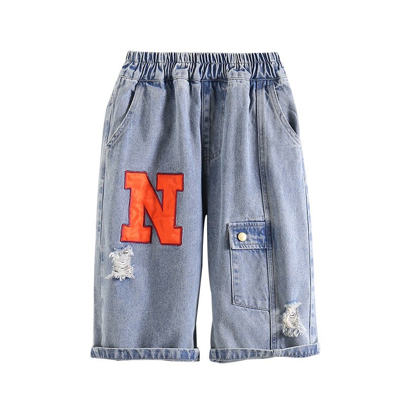 Big Kids Sport Denim Shorts estate Casual cotone nuovi arrivi abiti moda elastico in vita pantaloni rotti Jeans corti 5-14 anni