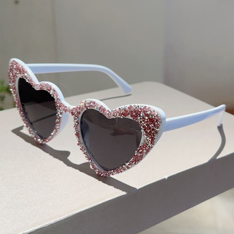 Óculos de sol vintage em forma de coração com strass para mulheres, óculos de sol novos originais, tons decorativos da moda, 2024: Rosa