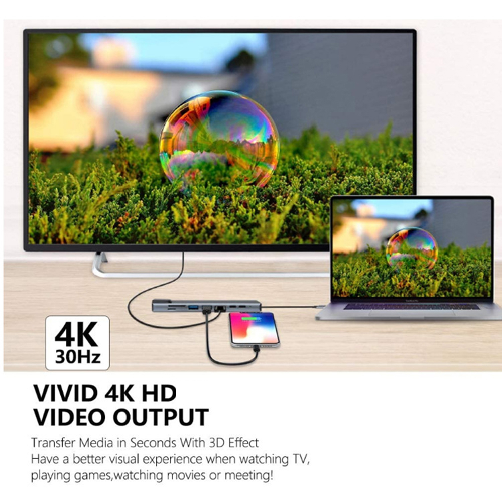 8w1 USB C HUB Typ C Rozgałęźnik 4K Thunderbolt 3 Stacja dokująca Adapter do laptopa Macbook Air M1 iPad Pro RJ45 Kompatybilny z HDMI