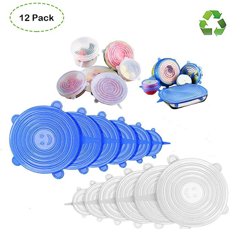 Herbruikbare Silicone Stretch Deksels Pack Van 12 Llids Verschillende Maten Verschillende Maten En Vormen Van Containers Voedsel Covers Of Kom covers