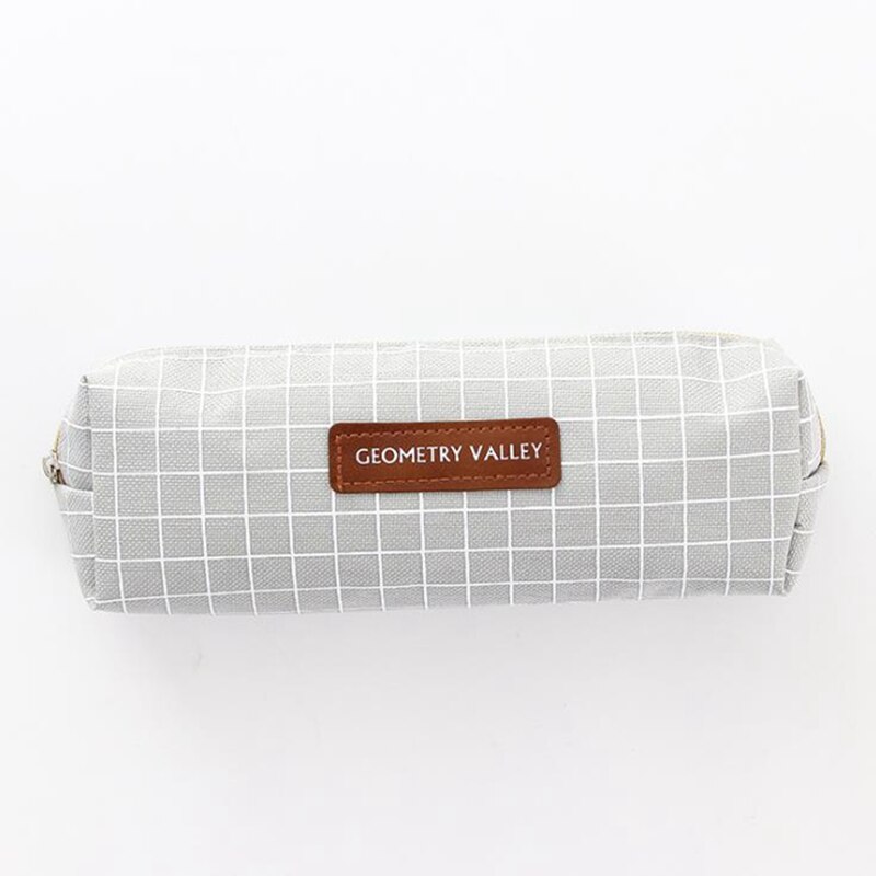 Wave Point Grid Girls Student Pencil Case School Pencil Case for Girl Boys Stationery Canvas Black Pencil Bag Box estojo escolar: A Gray grid