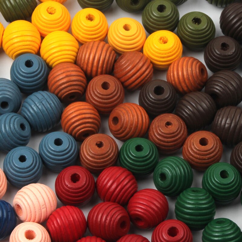 Draad Bijenkorf Ronde Houten Kralen Voor Sieraden Maken Handwerk Diy Speelgoed 12/18Mm Handgemaakte Gemengde Kleur Spacer Losse Kralen