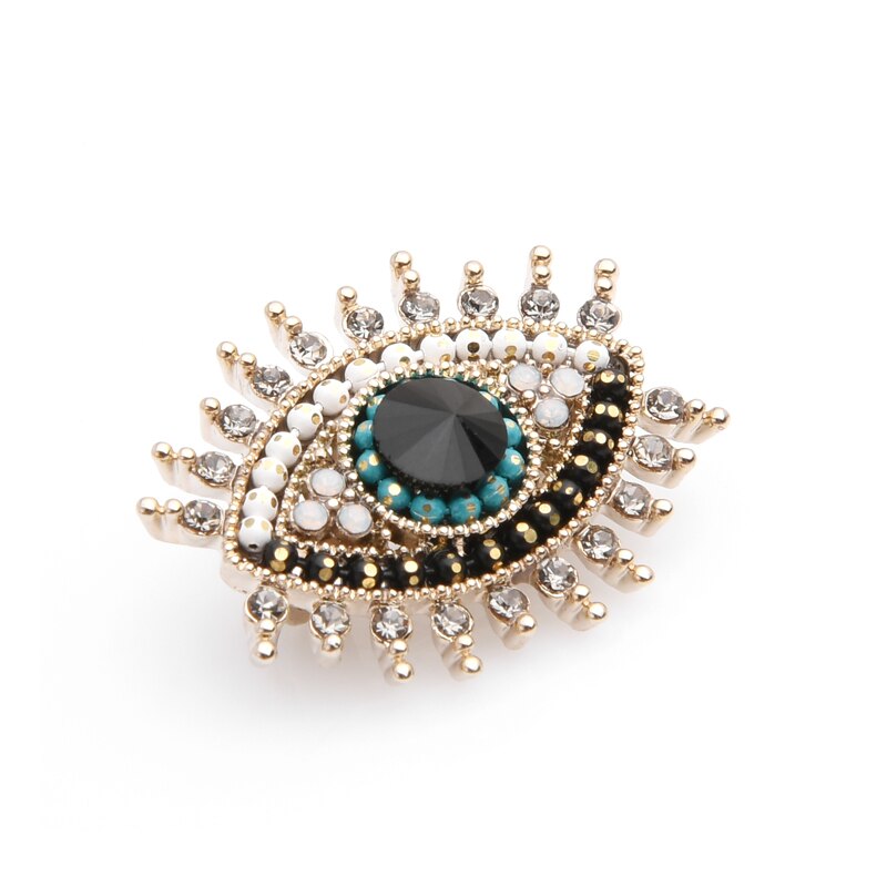 Wuli&baby petites broches œil bleu noir strass pour femmes, alliage, perles simulées, épingles à col