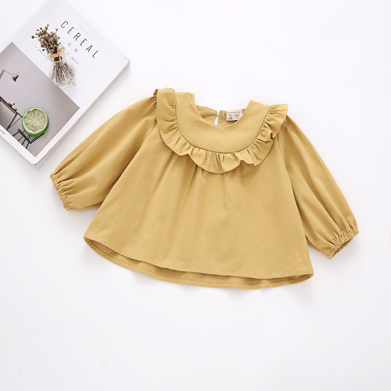 Kids Ruffles Blouses Toddler Baby Girls Shirt Tops Long Sleeve Flounce Tops Cotton Girls Clothes BC409: yellow / 3T