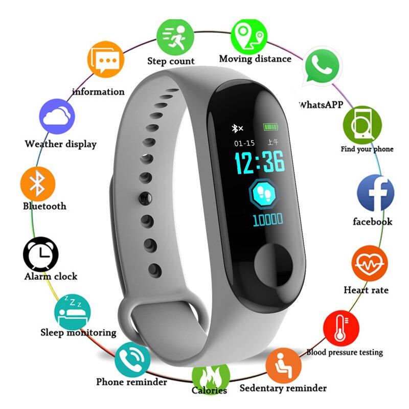 Draagbare sport  m3 fitness tracker horloge smartband waterdichte slimme armband bloeddruk hartslagmeter polsband mannen