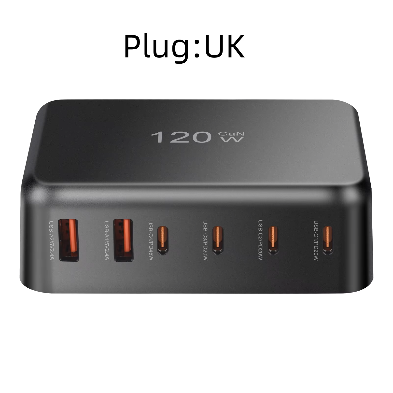 120w gan mobil ladestation 6- porte usb c vægoplader til strømadapter 45w/20w egnet til opladning af mobiltelefoner: Uk