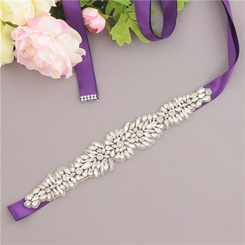 ZMS334 Hochzeit Gürtel Strass Gürtel Brautjungfer Gürtel Braut Gürtel Frauen Schärpe Gürtel Hochzeit Zubehör Gürtel für Abendkleider: Violett