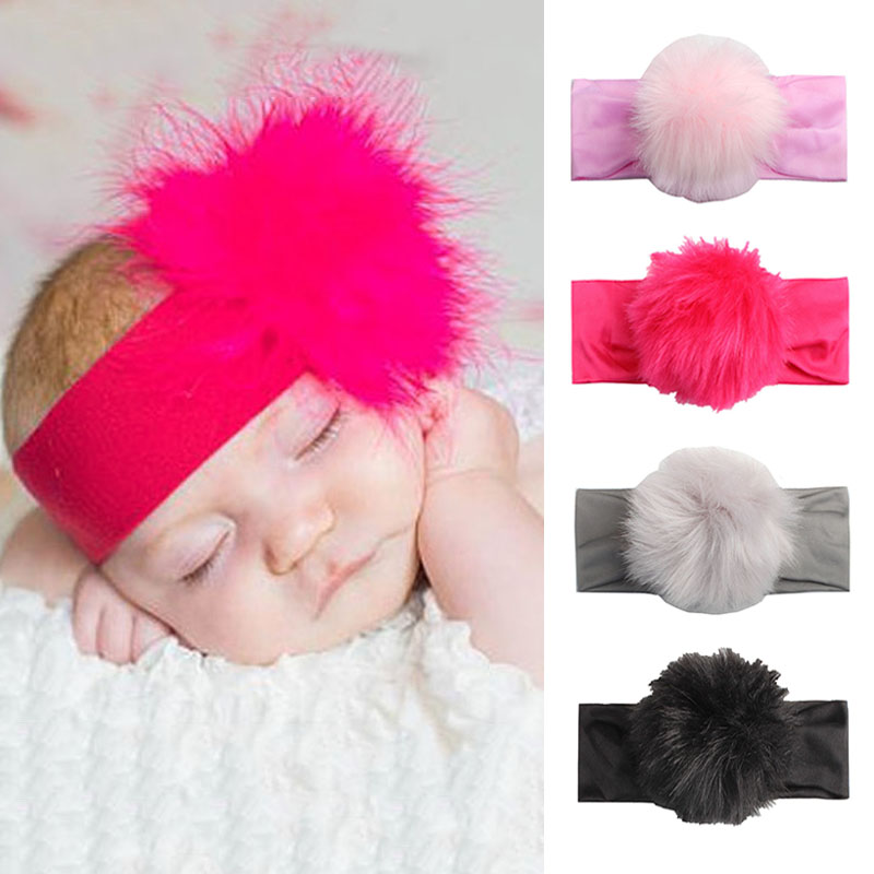 Diadema con pompones de piel sintética para bebé, bandanas elásticas de algodón para niño, turbante para bebé, accesorios para el cabello para bebé