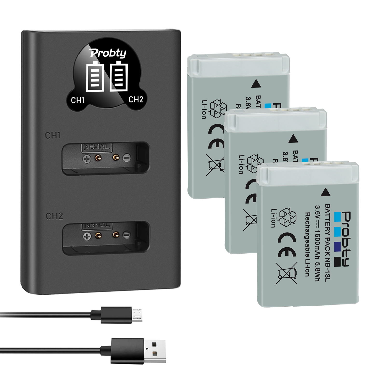 Batería NB-13L NB13L NB 13L de 1600mAh + cargador USB LED para baterías Canon G7 X Mark II G7X G5 X G5X G9 X G9X SX620 SX720 HS: RED