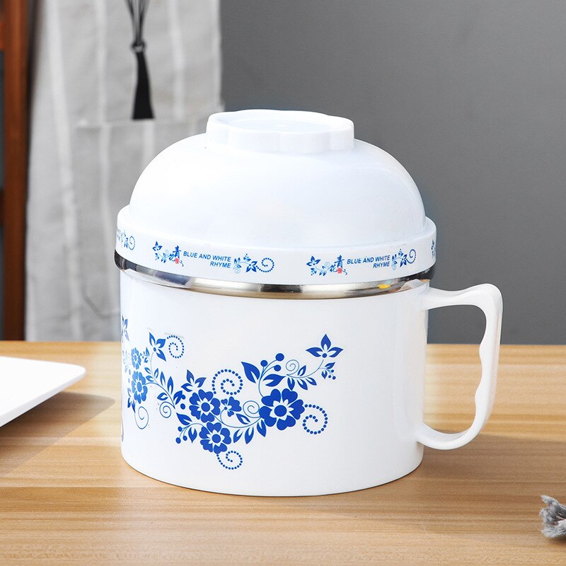 Set de cuencos para sopa de dibujos animados tazón de acero inoxidable cuenco para Fideos instantáneos con tapa con mango contenedor de alimentos tazón de arroz almuerzo maruchan tazón