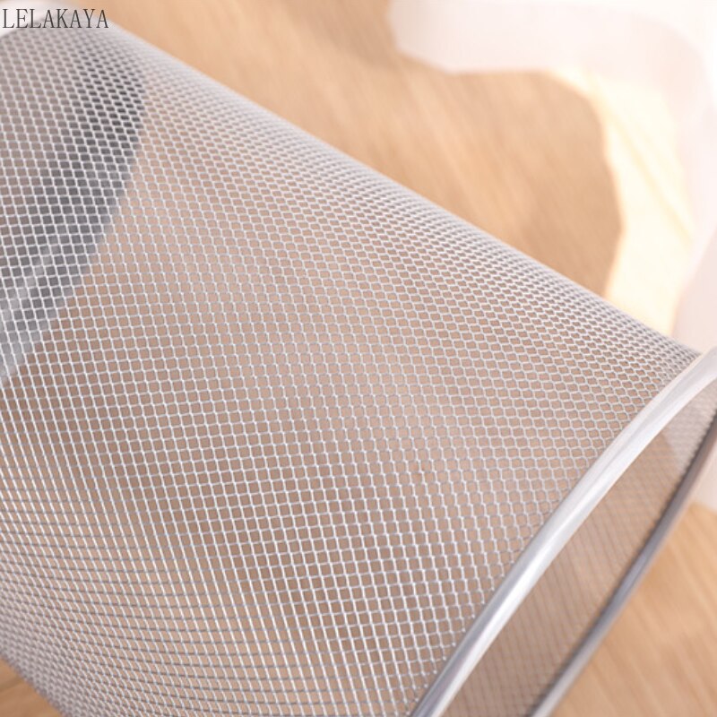 Metal Mesh Round Trash Can Without Lid Office Rubbish Paper Basket Organizer Kitchen Bedroom Simple Waste Bins Cleaning Tools
