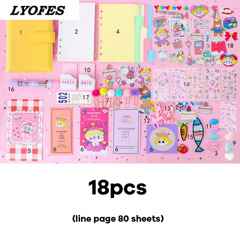 Bullet Lined Journal Sketchbook Pocket Planner Girls Diary Cute Notepads Stationery Notebooks Journals School Office Supplies: Yellow 18pcs