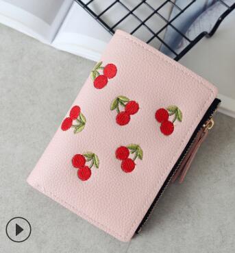 1 teile/los koreanische stil frau casual sticken kirsch kurze brieftasche weibliche pu obst kirsche geldbörse: 2