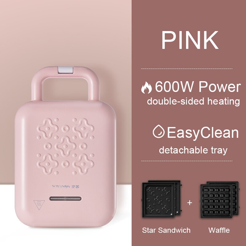 Máquina de sándwich para el hogar, máquina de desayuno de comida con luz roja, sándwich, calefacción a presión, tostada, pan, sartén eléctrica para hornear: Pink / UK