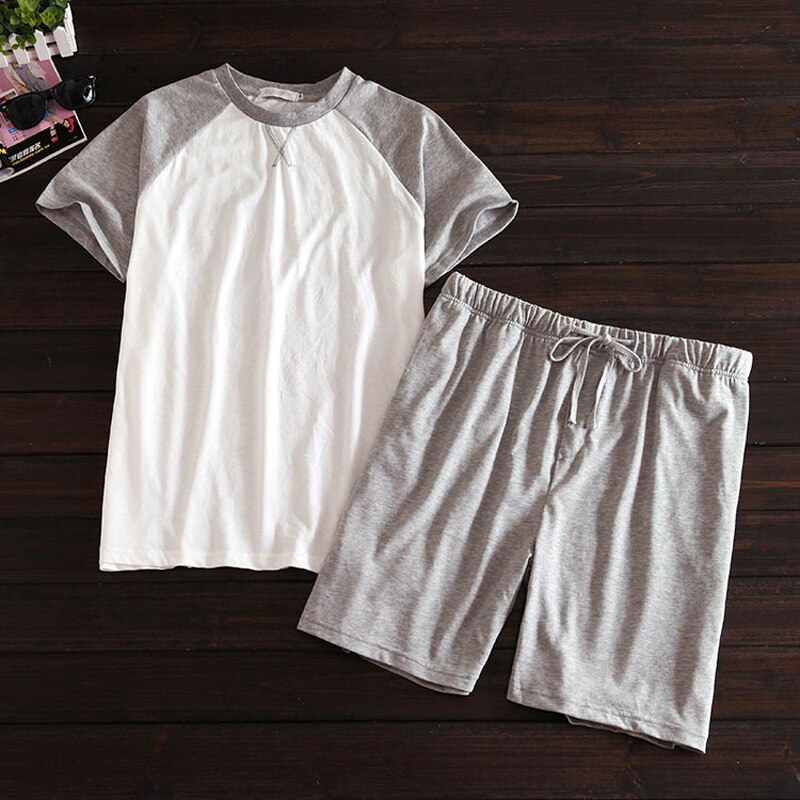 Pantalones cortos de algodón de estilo fino para hombre, 100% de manga corta, para el hogar, traje de pijama a juego de Color coreano, ropa de casa informal