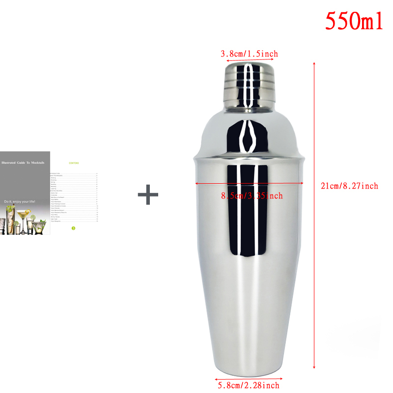 Cocktail Shaker Set 11 Piece, Stainless Steel Bartender Kit Martini Mixing Bartending Bar Tool Set with Cocktail Recipes Booklet: 550ML Cup