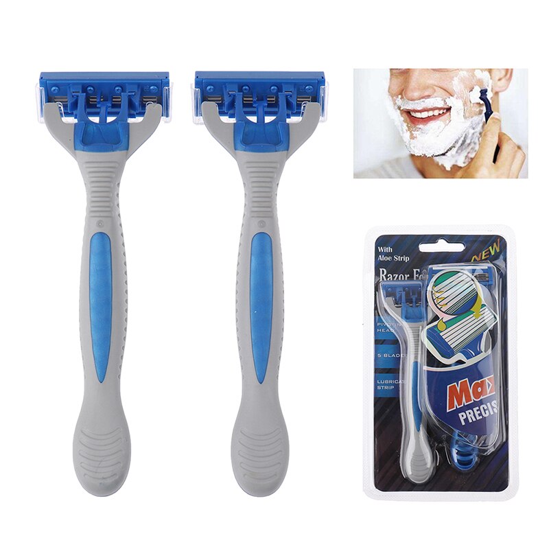 1set Razor Blade With 1 Razor Handle Cassette Shaving Blade For Men Face 4-Layer Blades Compatible For Mache 3 Machine: 2pcs shown