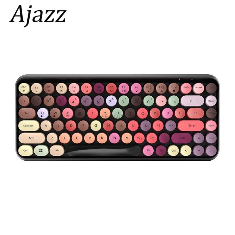 Ajazz 308i clavier sans fil Bluetooth bouchon de clé ronde clavier de jeu avec 84 touches pour les systèmes iPhone/an-droid/Windows: Colorful