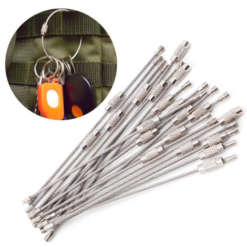 Porte-clés en acier inoxydable pour hommes et femmes, porte-clés simple, gadget de verrouillage par câble métallique, accessoires de clé, 100mm, 150mm, 200mm, , 10 pièces