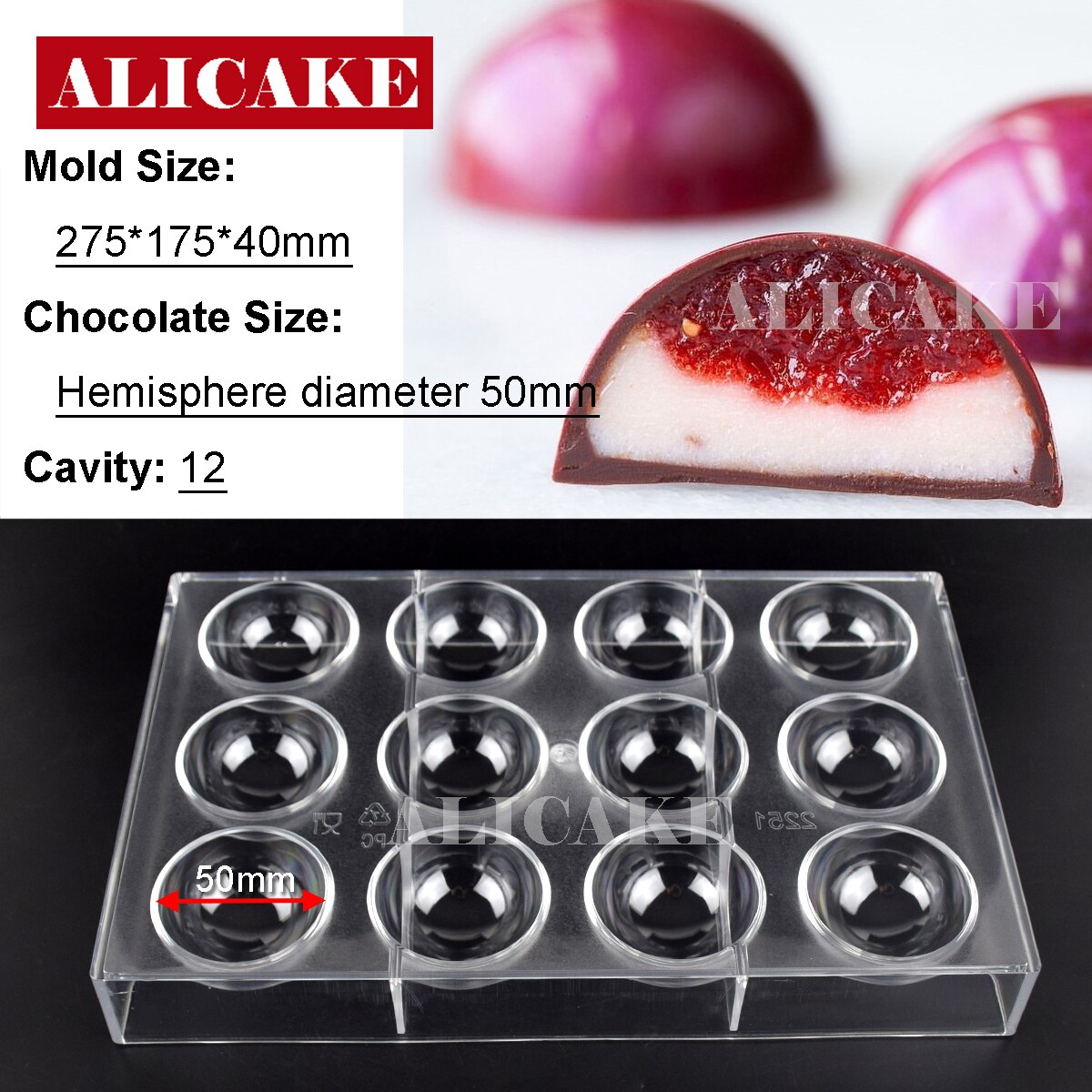 3D Polycarbonaat Chocolade Mallen Gereedschap Lade Vorm Mal Voor Chocolade Bar Cakevorm Zoetwaren Bakken Gebak Bakkerij Gereedschap: 2251PC-50mm
