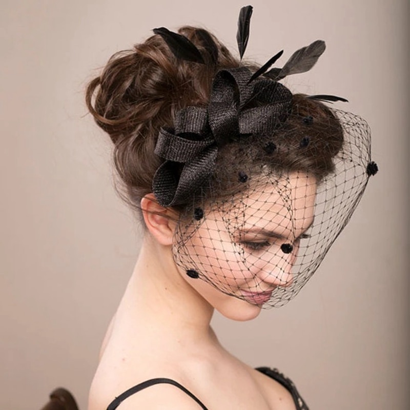 Wedding Bridal Hoeden En Fascinators/Hoofddeksel/Party Hat/Elegante Tule Met Veren Boog Hoed Bruid Birdcage Veil