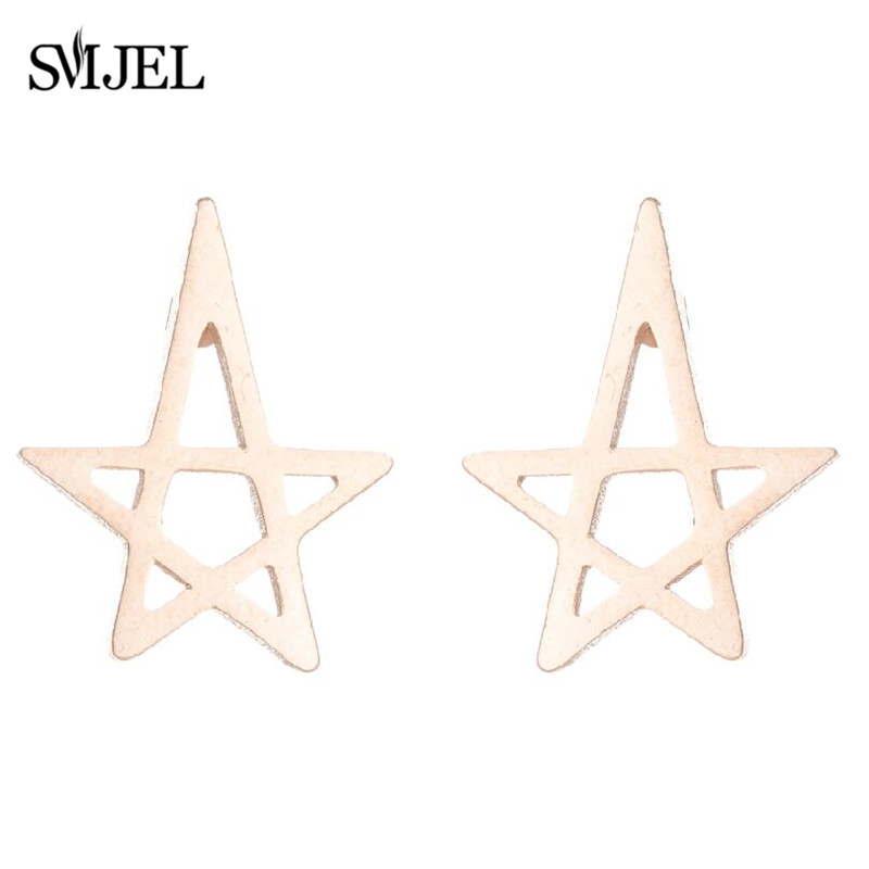 Nuevos pendientes de tuerca de estrella hueca de acero inoxidable para mujer, joyería de de cumpleaños Celestial para el día a día, adolescente y madre: RED