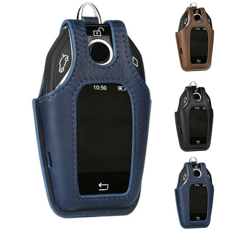 Læder nøgle etui fjernbetjening fob cover taske til bmw 7 serie  g11 g12 display holdbar lager bil nøgle cover nøgle beskytter