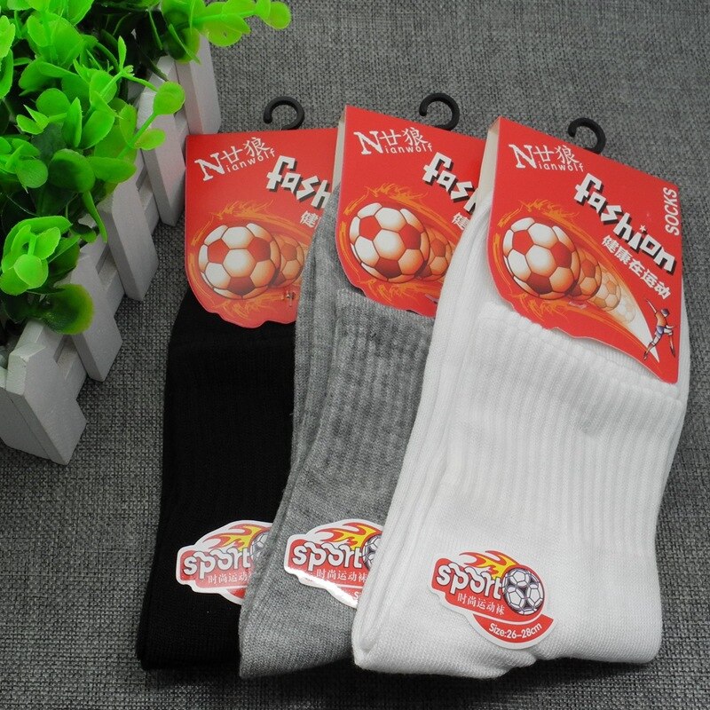 1pair/lot Men's White Sports Football Socks Polyester Cotton Breathable Deodorant Sports Socks