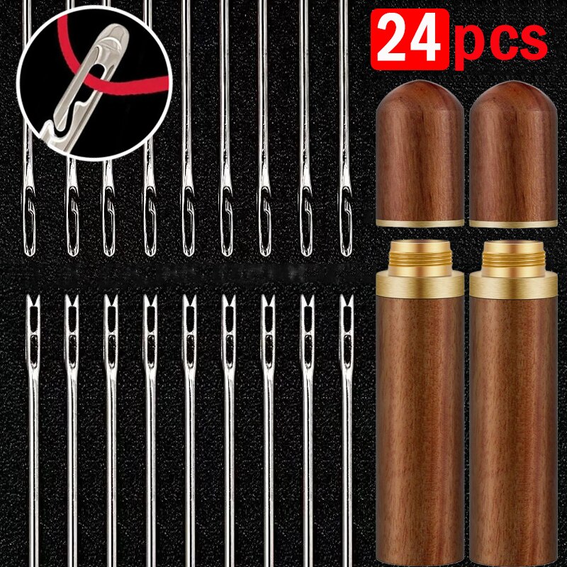 12/24Pcs Blind Needles Big Hole Stainless Steel Needle for Sewing Household DIY Jewerly Beading Threading Needles &amp; Cord Set