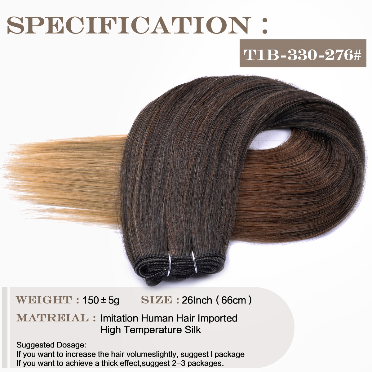 Mechones de pelo ondulado sintético de 26 pulgadas, extensiones de cabello largo Natural de 150g, tejido de pelo liso Yaki para mujeres falsas: 1B/27HL