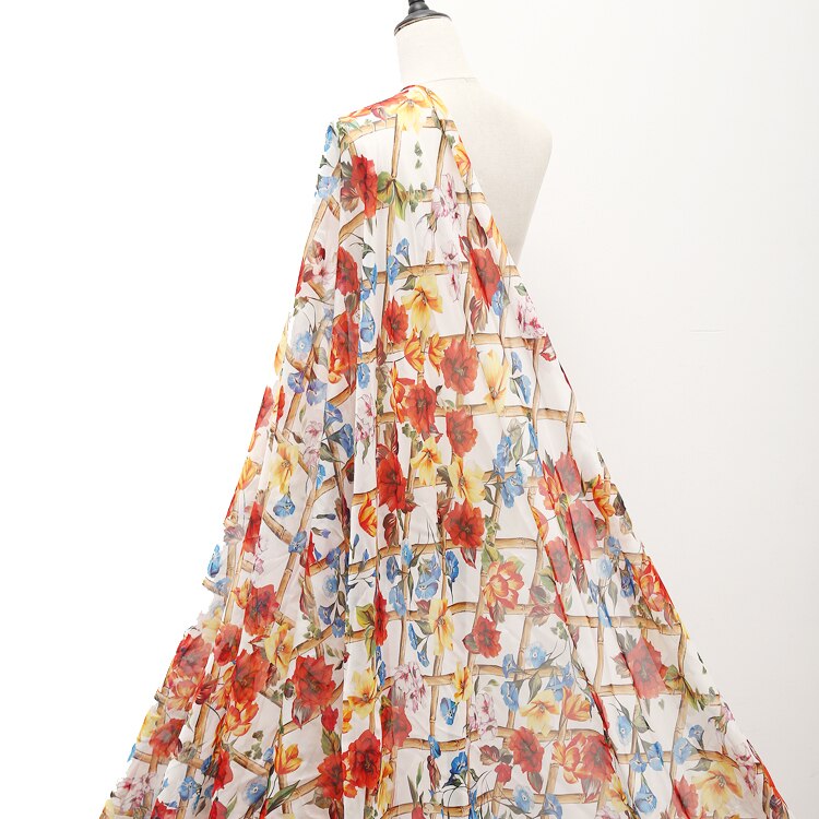 100X135Cm Mode Hek Morning Glory Gedrukt Katoen Of Dunne Chiffon Stof Voor Vrouw Zomer Jurk Blouse Broek diy Naaien