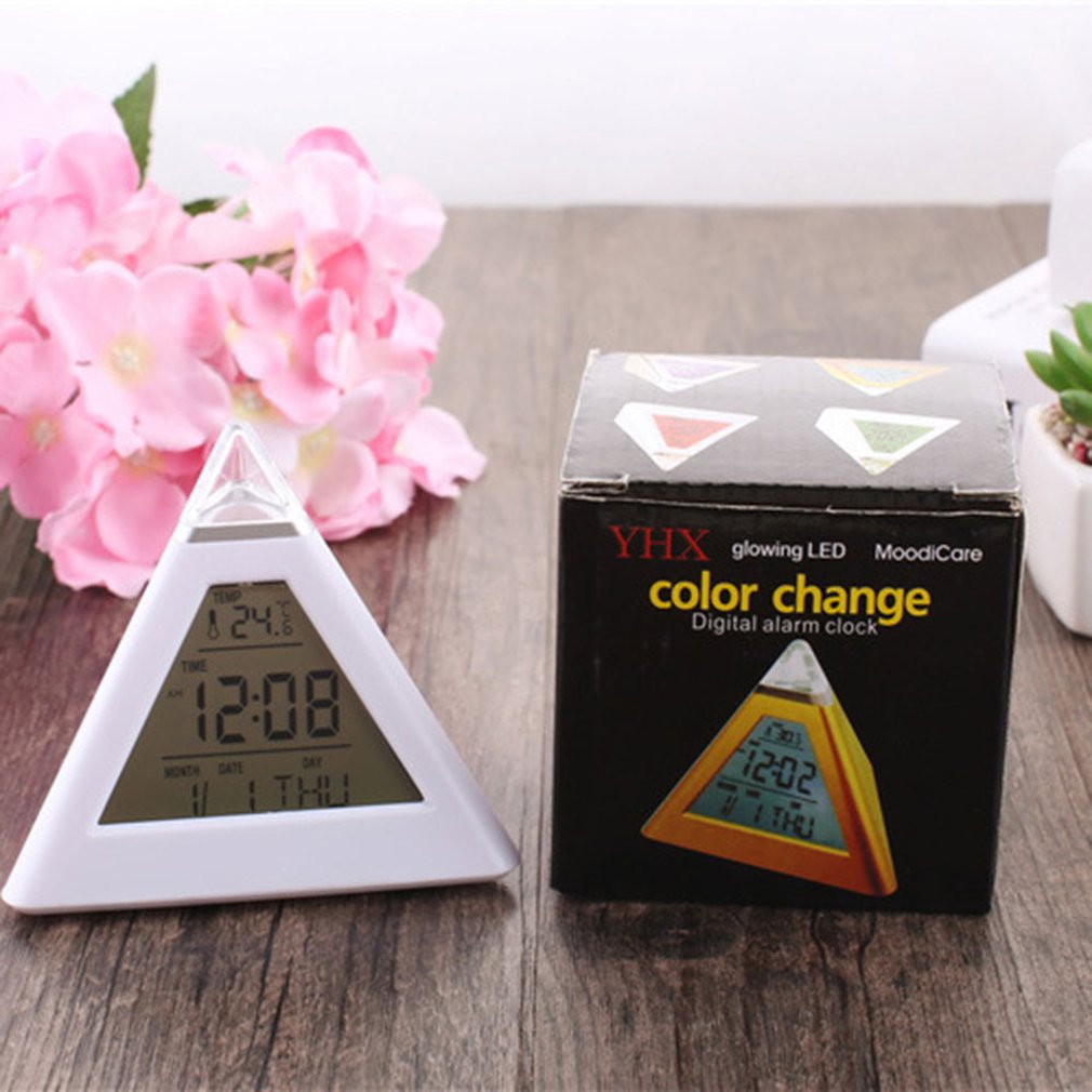 Triangular Colorful Alarm Clock Pyramid Led Triangle Clock Snooze Function Temperature Display Alarm Clock