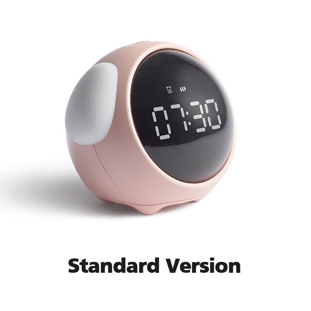 Xiaomi Cute Expression Alarm Clock Multi Function Digital LED Voice Controlled Light Bedside Thermometer Clock for Best: Basic pink