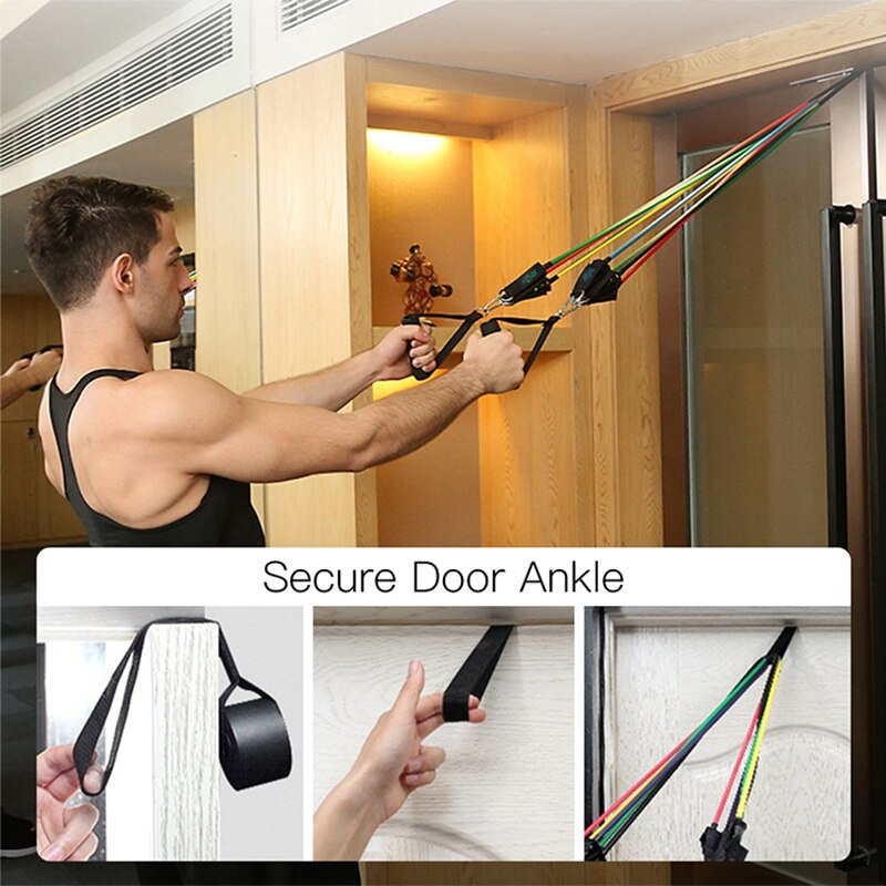 Versterkte 11Pcs Bodylastics Resistance Bands Set Met Deur Anker, Handgrepen, Enkelbandjes Voor Home Gym Workout
