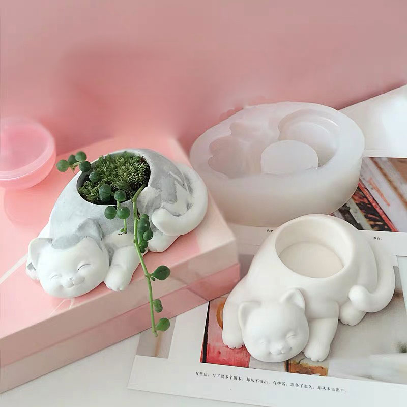 Forme til beton dyr kat form lysestage silikone skimmel diy plante cement blomsterpotte forme forme til gips