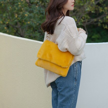 Nische Plüsch Tasche Weibliche Winter Flip Modische Leopard Messenger Frauen Schulter Tasche Mädchen Tote Tasche Pelzigen Flauschigen: Yellow-S2
