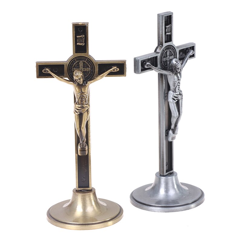 1Pc Metal Cross Jezus Icoon Ornament Christus Standbeeld Metalen Kruisbeeld Religieuze Ornament God Katholieke Icoon Decoratie Decoratieve