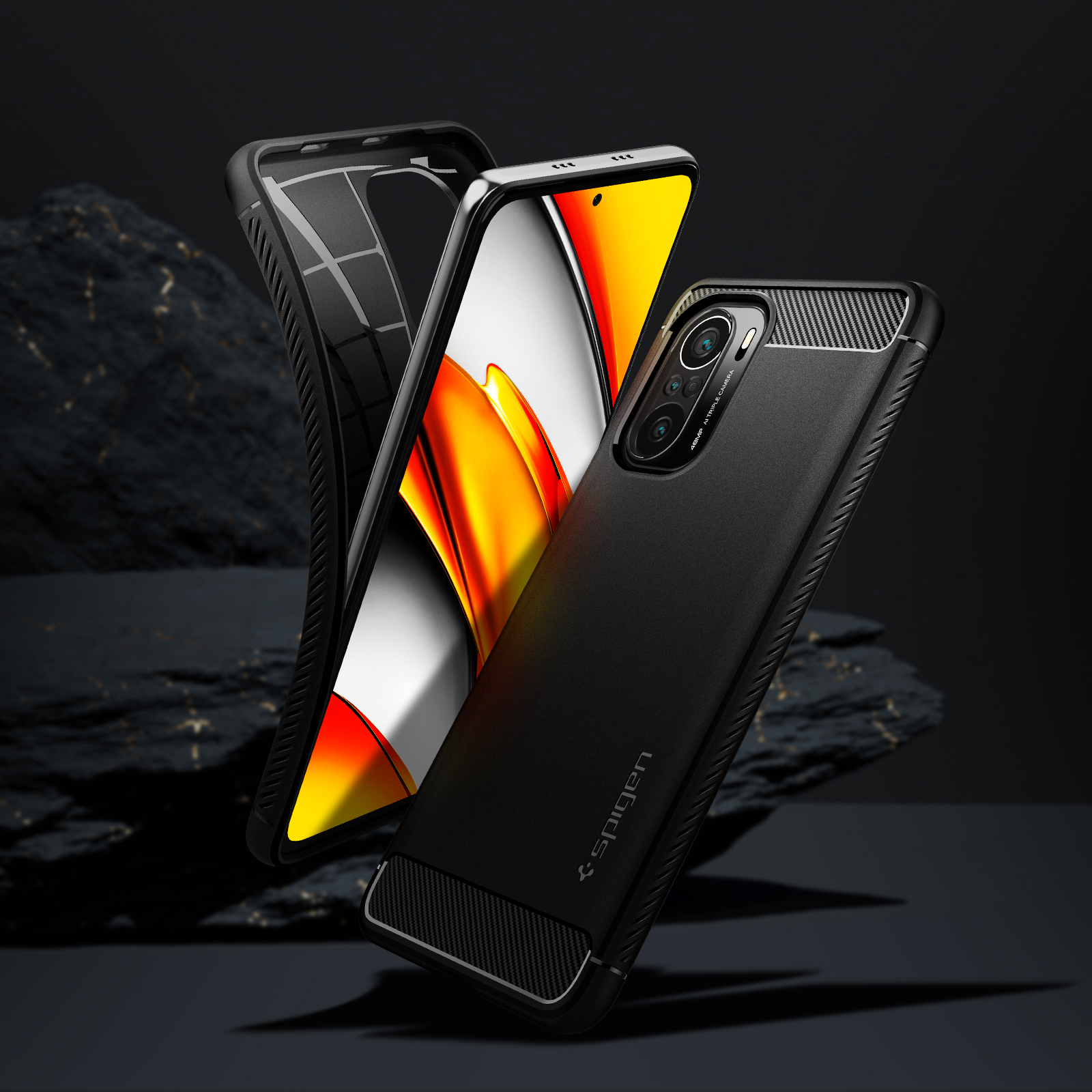 Spigen-funda Rugged Armor para Xiaomi Poco F3 / Redmi K40 Pro / K40 Pro +, fundas de TPU antideslizantes suave y Flexible, color negro mate