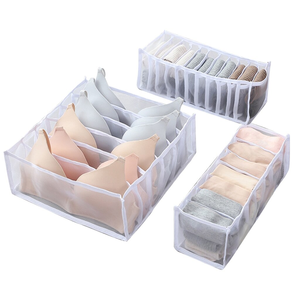 Underwear Bra Socks Panty Storage Boxes Cabinet Organizers Wardrobe Closet Home Organization Drawer Divider Dormitory Save Space: 1white--3pcs