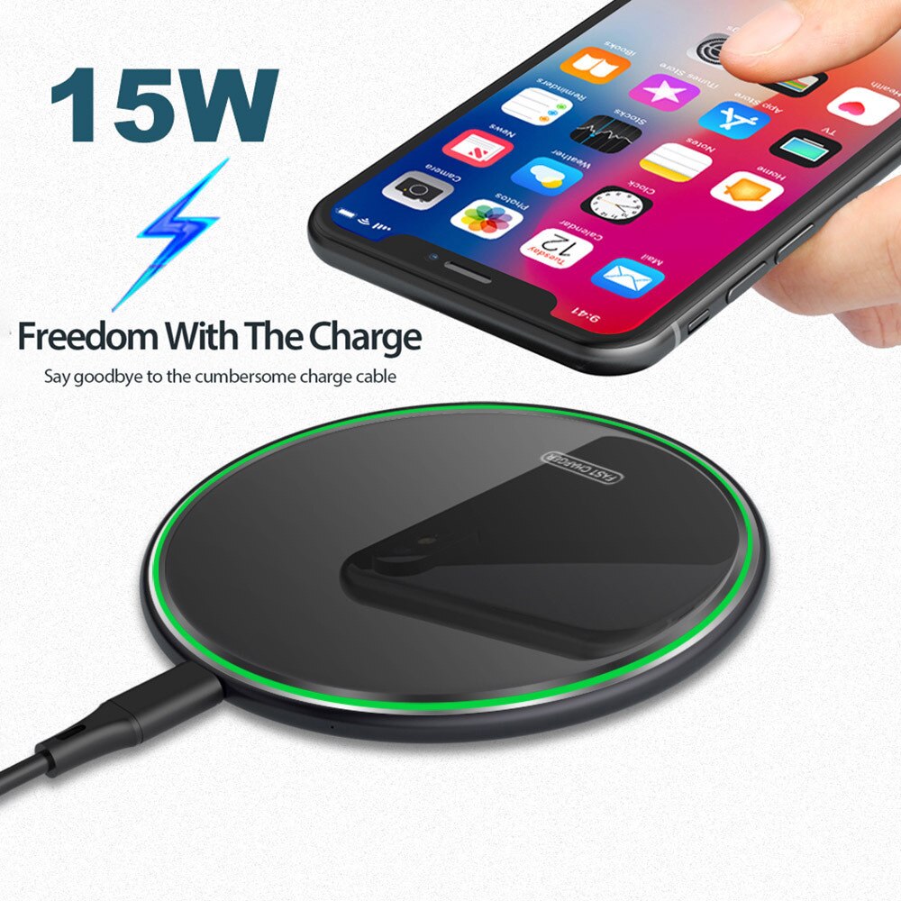 15W Wireless Charger - Metal Desktop Pad - Fast Charging - for Apple iPhone - with LED Indicator