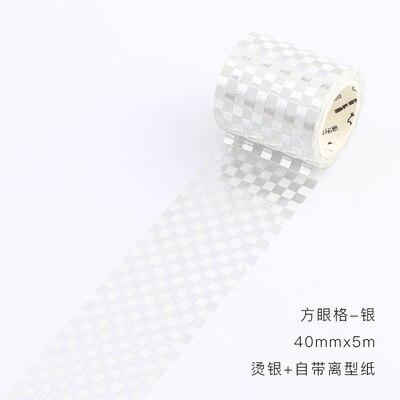 Bande washi décorative en forme de nid d'abeille, feuille d'or, argent, grille carrée, mur en brique, ruban de masquage pour bricolage planificateur journal intime, scrapbooking: silver square gird