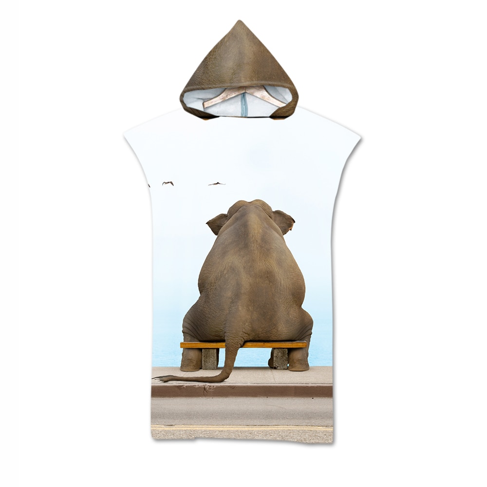 Microfiber Changing Robe Bath Towel Outdoor Hooded Wetsuit Print Elephant Beach Towel Poncho Bathrobe Cloak For Adult Swimming