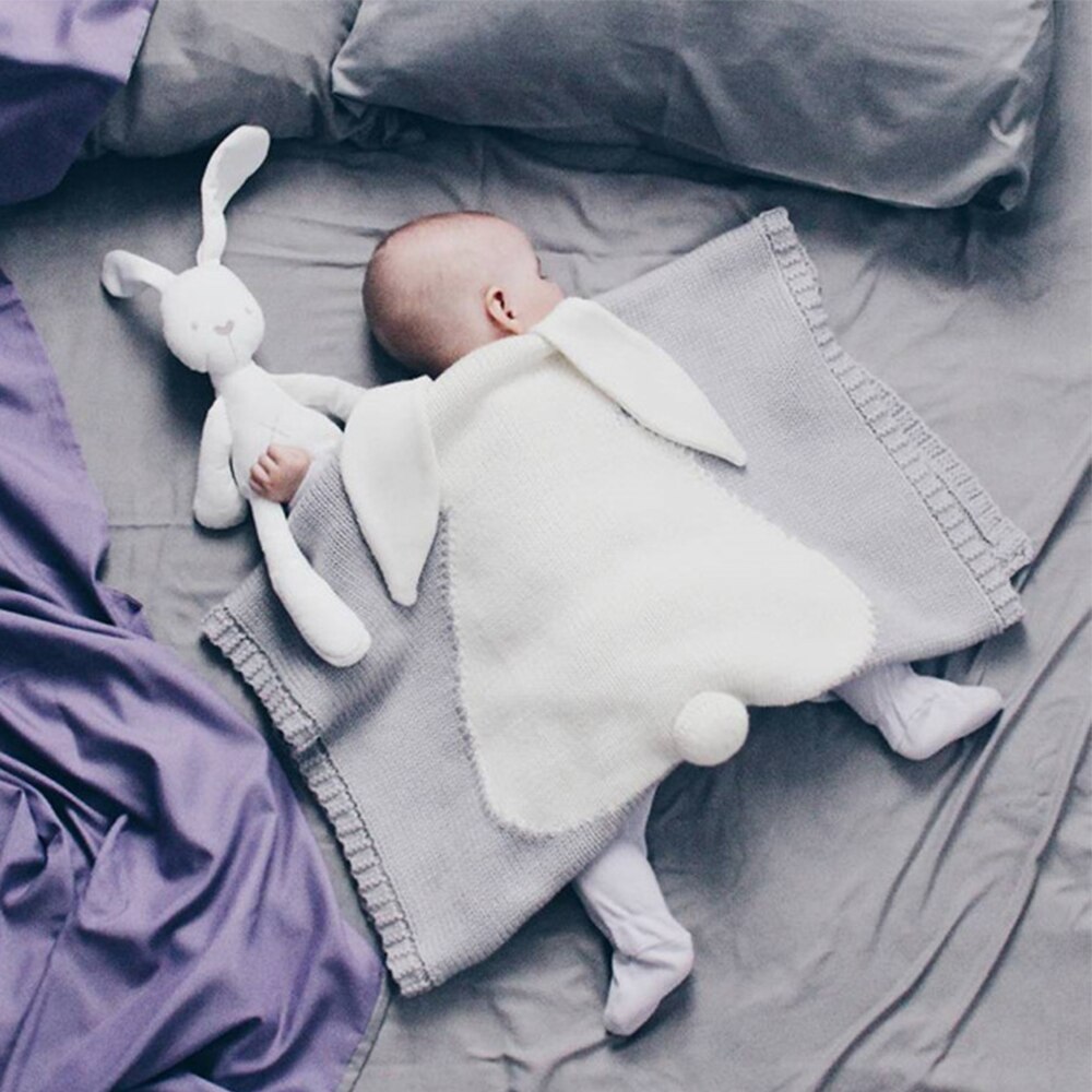 Kaninører tæpper strikket nyfødt swaddle klapvogn sengetøj wrap tegneserie infantil drenge piger modtager tæppe børn dyner