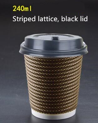 disposable paper coffee cups plaid thickening corrugated milk tea cocoa cup: 240ml black lid