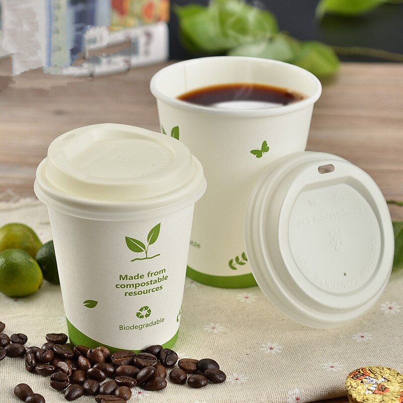 50pcs white PLA disposable coffee cup party birthday wedding favor beverage paper cup with PLA lid