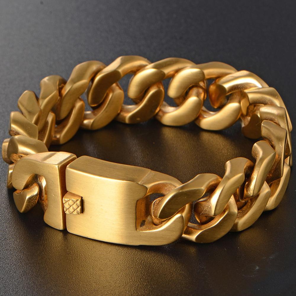 Stærke tunge smykker guld rustfrit stål cubanske kantstenskæde herrearmbånd armbånd 9 &quot; mandligt armbånd
