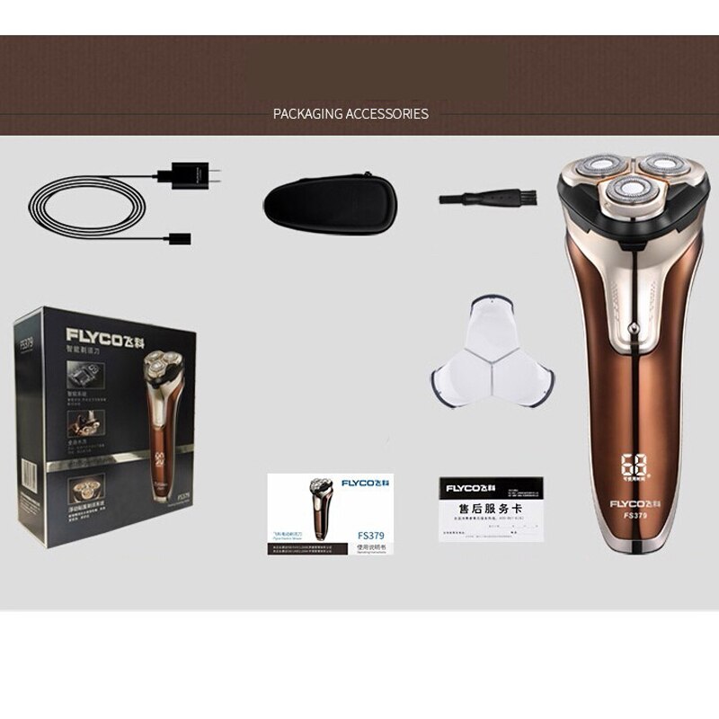 Flyco-Afeitadora eléctrica FS379 para hombre, máquina de afeitar portátil con 1 hora de carga, cuchilla 3D flotante, soporte de Afeitadora eléctrica, recortadora emergente impermeable