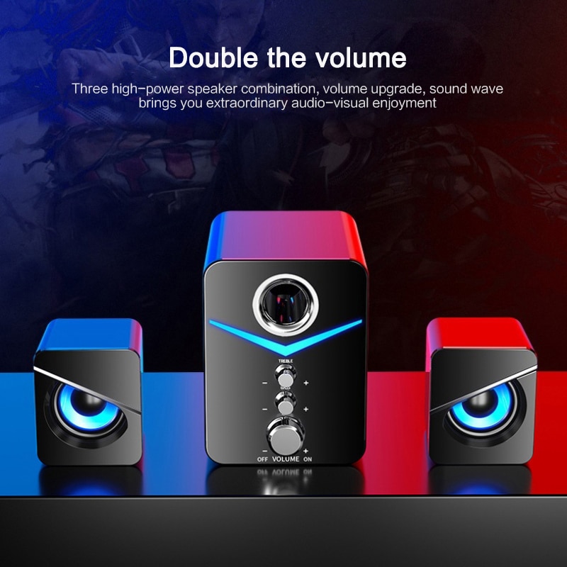 3Pcs Computer Speaker Blauwe Led Surround Sound Subwoofer Muziek Speaker Voor Laptop Pc Telefoon Stereo Bluetooth 5.0 Luidspreker