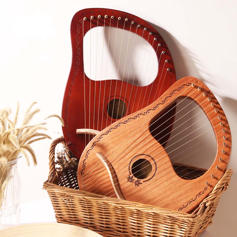 Lira harpa 10/16 cordas gravadas à mão por madeira de mogno alta qualidade + tuning chave instrumentos musicais