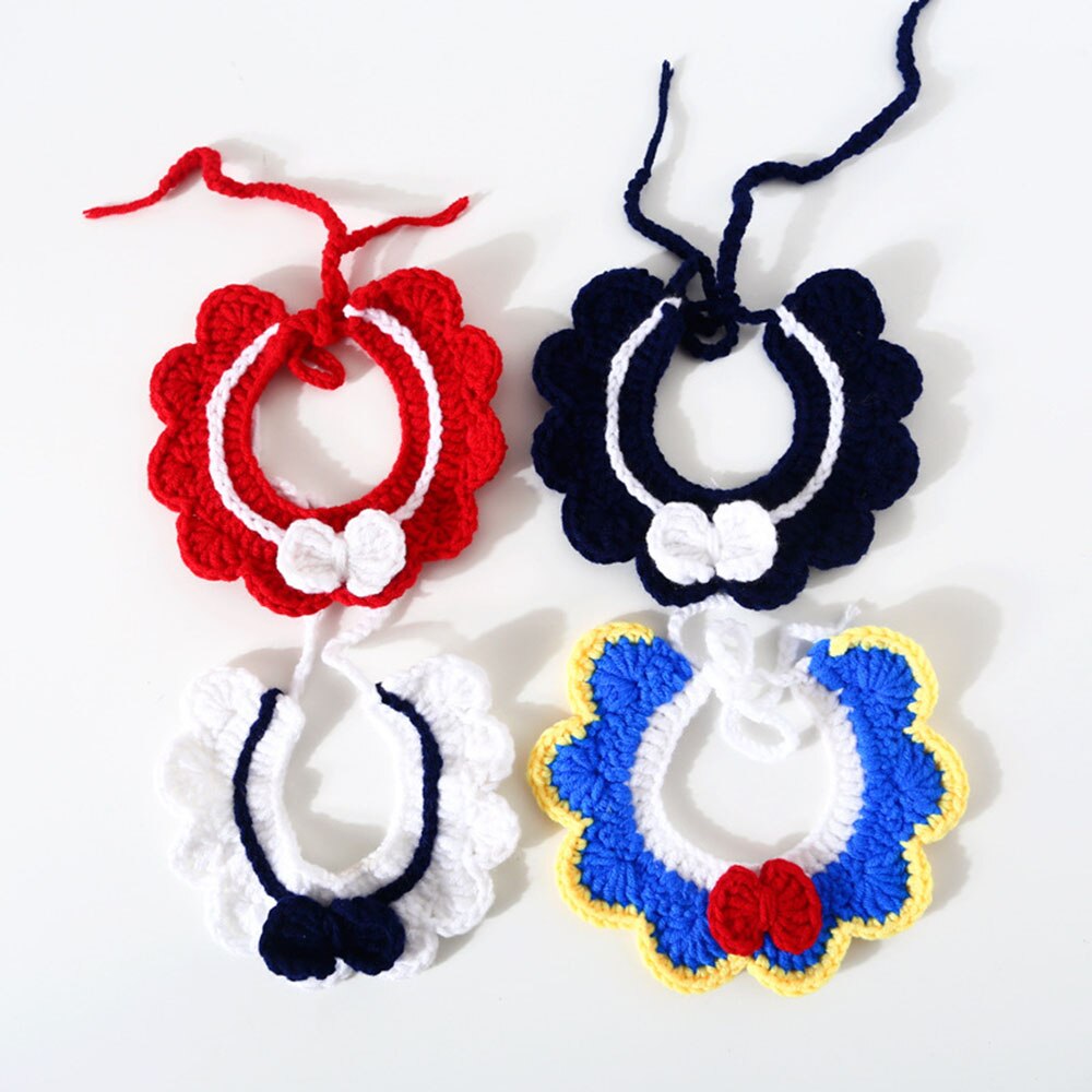 Bandanas de Gato, accesorios para el cuello, pajarita, Collar de ganchillo decorativo de Navidad para gatitos, bufanda de lana tejida a mano para perros pequeños
